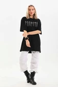 Unisex Taş Desenli Oversize T-Shirt - Siyah thumbnail 6