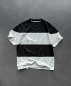 Unisex Bisiklet Yaka Parçalı T-Shirt - Siyah thumbnail 1