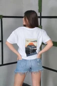 Unisex Bisiklet Yaka Baskılı Oversize T-Shirt- Beyaz thumbnail 2
