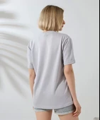 Unisex Bisiklet Yaka Baskılı Slim Fit T-Shirt - Boyalı Gri thumbnail 7