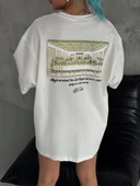 Unisex Baskılı Oversize T-Shirt - Beyaz thumbnail 1