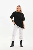 Unisex Bisiklet Yaka 20/1 Düz Oversize T-Shirt - Siyah thumbnail 3