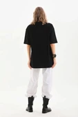 Unisex Bisiklet Yaka 20/1 Düz Oversize T-Shirt - Siyah thumbnail 4