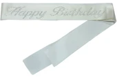 Happy Birthday Kuşak Beyaz Üzeri Gümüş Taşlı - 1
