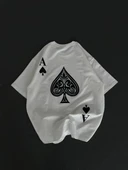 Unisex Bisiklet Yaka Baskılı Oversize T-Shirt - Beyaz thumbnail 2