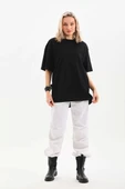 Unisex Bisiklet Yaka 20/1 Düz Oversize T-Shirt - Siyah thumbnail 2