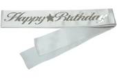 Happy Birthday Kuşak Beyaz Üzeri Gümüş - 1