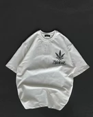 Unisex Bisiklet Yaka Baskılı Oversize T-Shirt - Beyaz thumbnail 1