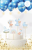 1 Yaş Temalı Mavi Pasta Üstü Figür Set - 1