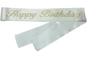 Happy Birthday Kuşak Beyaz Üzeri Altın Taşlı - 1