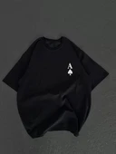 Unisex Bisiklet Yaka Baskılı Oversize T-Shirt - Siyah thumbnail 1