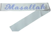 Maşallah Yazılı Kuşak Beyaz Üzeri Mavi Taşlı - 1