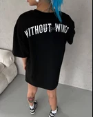 Unisex Bisiklet Yaka Baskılı Oversize T-Shirt - Siyah - 2
