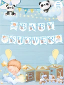 Baby Shower Mavi Temalı Uzar Yazı Banner - 1