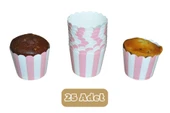 Pembe Beyaz Çizgili Cupcake Muffin Kalıbı - 1