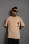 Erkek Sırt Baskılı A Kalite Oversize T-shirt - Bej - 3