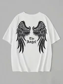 20/1 Penye Compack Dark Angel Baskılı Oversize Kısa Kol Yazlık T-shirt- Beyaz thumbnail 3