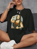 Kadın Baskılı Oversize T-shirt - Siyah - 1