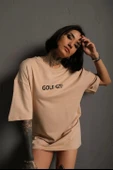 Kadın Sırt Golf Gtı Baskılı Oversize T-shirt - Bej thumbnail 2