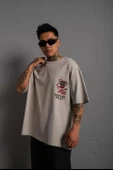 Erkek Sırt Baskılı A Kalite Oversize T-shirt - Gri - 1