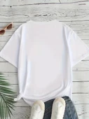 Kadın Beyaz "I've Got Your Back" Grafik Tişört - Eğlenceli Çubuk Tasarımlı Oversize Günlük Kısa Kollu Tişört, Polyester - 3