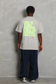 Unisex Oversize Baskılı Bisiklet Yaka T-Shirt - Gri - 4
