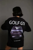 Kadın Sırt Golf Gtı Baskılı Oversize T-shirt - Siyah thumbnail 1