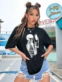 Baskılı Kadın T-shirt - Siyah - 1
