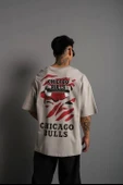 Erkek Sırt Baskılı A Kalite Oversize T-shirt - Gri - 4