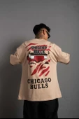 Erkek Sırt Baskılı A Kalite Oversize T-shirt - Bej - 4