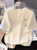 [Günlük T-Shirt] Hafif Kadın Günlük T-Shirt | Bol Kesim, Kısa Kollu, Yuvarlak Yaka, Eğlenceli Karikatür Ayı ve "Umrumda - 1