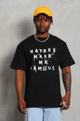 Unisex Oversize Baskılı Bisiklet Yaka T-Shirt - Siyah - 2