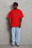 Unisex Oversize Baskılı Bisiklet Yaka T-Shirt - Kırmızı thumbnail 2