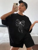 Kadın Baskılı Oversize T-shirt - Siyah thumbnail 7