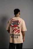 Erkek Sırt Baskılı A Kalite Oversize T-shirt - Bej - 5