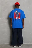 Unisex Oversize Baskılı Bisiklet Yaka T-Shirt - Mavi - 5