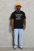 Unisex Oversize Baskılı Bisiklet Yaka T-Shirt - Siyah - 3