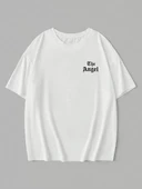 20/1 Penye Compack Dark Angel Baskılı Oversize Kısa Kol Yazlık T-shirt- Beyaz thumbnail 2