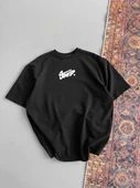 Kadın Baskılı Oversize T-shirt - Siyah - 1
