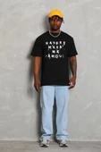 Unisex Oversize Baskılı Bisiklet Yaka T-Shirt - Siyah - 3