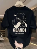 Geniş Kesim Pamuklu Tişört - "GANDHI The Project" Baskılı, Siyah, Rahat Kesim, Kısa Kollu, Günlük Kıyafet, Her Gün Giyil thumbnail 1