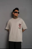 Erkek Sırt Baskılı A Kalite Oversize T-shirt - Gri - 2