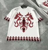 Unisex Bisiklet Yaka Baskılı Oversize T-Shirt - Beyaz thumbnail 1