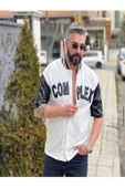 Erkek Complex Kolları Deri Kolej Oversize T-Shirt - Beyaz thumbnail 3