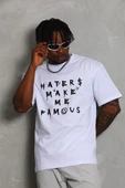 Unisex Oversize Baskılı Bisiklet Yaka T-Shirt - Beyaz - 1