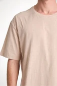 Erkek 24/1 Düz A Kalite Oversize T-shirt - Bej thumbnail 3
