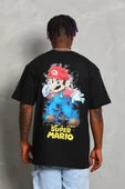 Unisex Oversize Baskılı Bisiklet Yaka T-Shirt - Siyah - 4