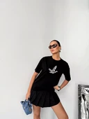 Kısa Kol Baskılı T-shirt - Siyah thumbnail 5