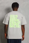 Unisex Oversize Baskılı Bisiklet Yaka T-Shirt - Gri - 5