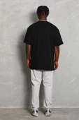 Unisex Oversize Düz Bisiklet Yaka T-Shirt - Siyah - 2